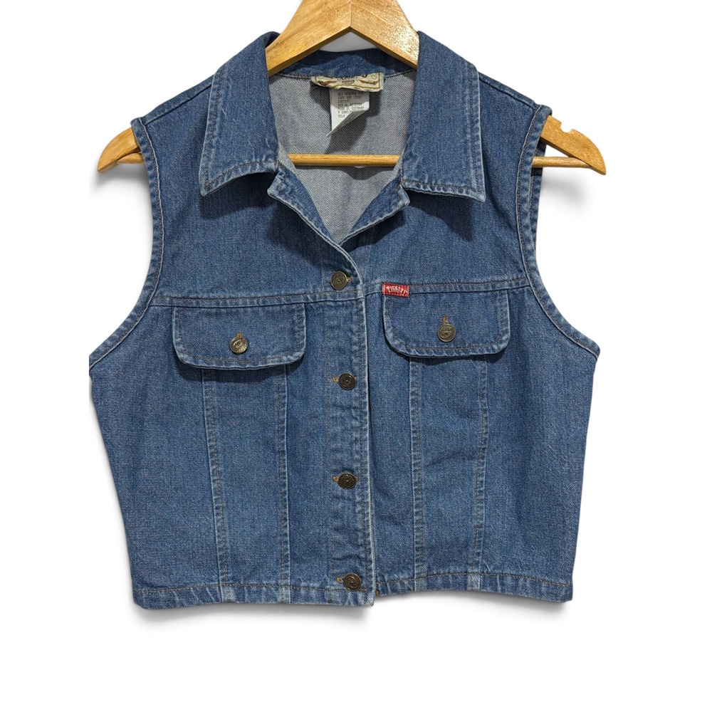 Vintage Tickets Clothing Denim Vest Blue Medium Wash Cropped Made in USA 9/10